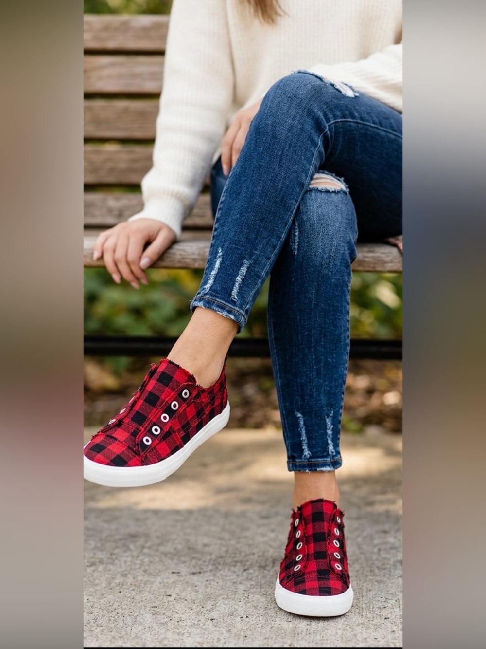Casual Red Plaid Slip-On Sneakers